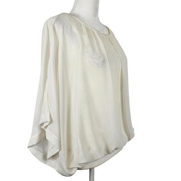 Blouse Top US 4 Ivory Lace Sheer Elegant Overlay Pearl Neck Trim Joseph Ribkoff - Picture 5 of 16
